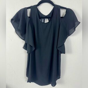 By & By 🔴 Womens Juniors Cold Shoulder Black Flowy Goth Witchy Blouse Top Size S